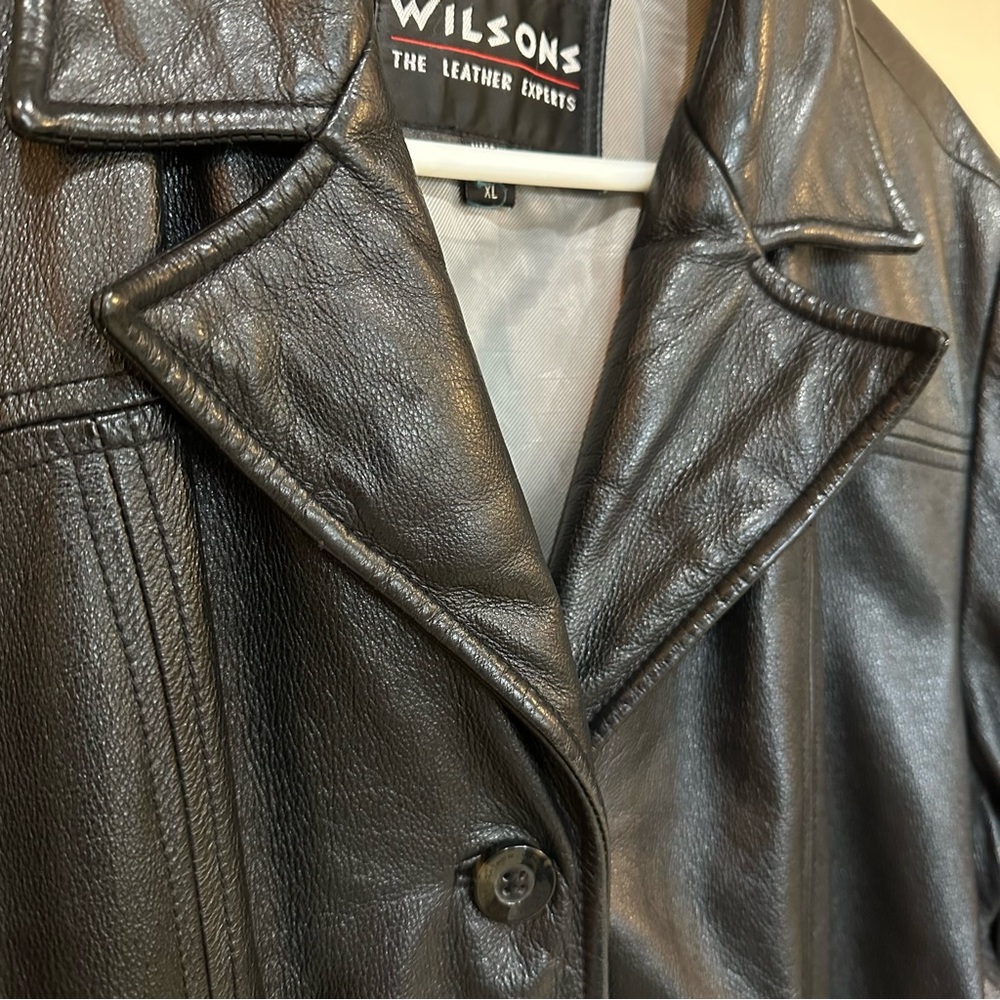 Wilsons Black Genuine Leather button front Jacket thick heavy collar pockets XL - Picture 6 of 15